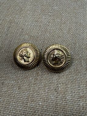 Monet Gold Medallion Profile Clip Earrings